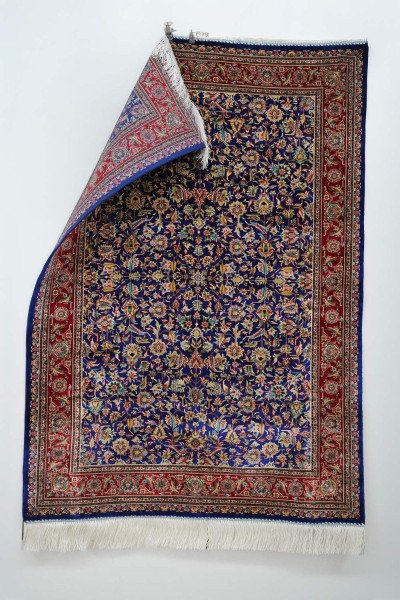 Classic Navy Floral Silk Rug — 2