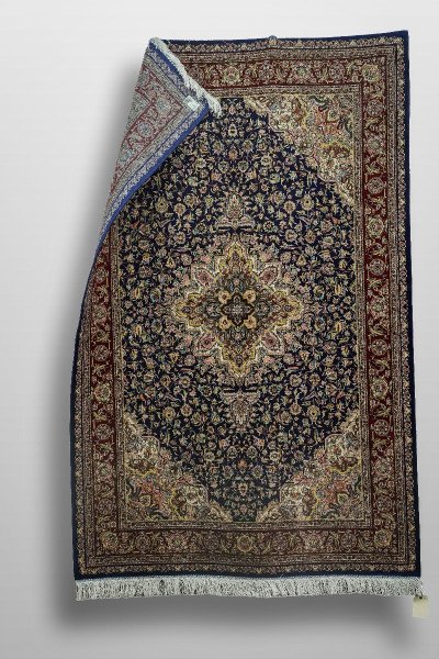 Navy Floral Medallion Silk Rug — 4