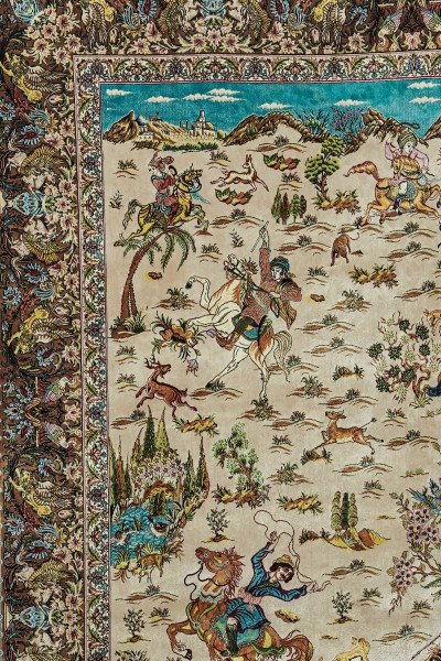 Ivory Desert Hunt Silk Rug — 2