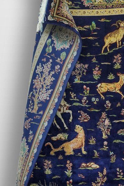 Shahnameh Hunting Scene Silk Rug — 3