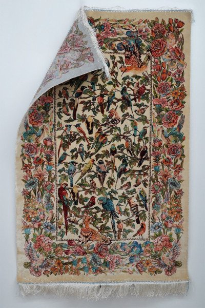 Cream Birds of Paradise Silk Rug — 2