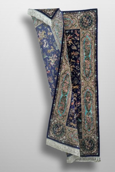 Midnight Blue Hunting Silk Rug — 2