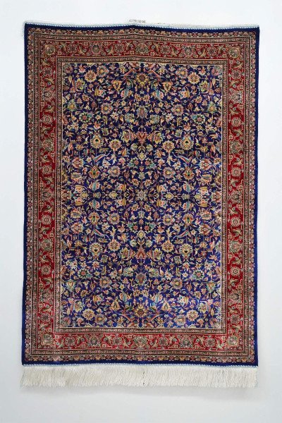 Classic Navy Floral Silk Rug — 1