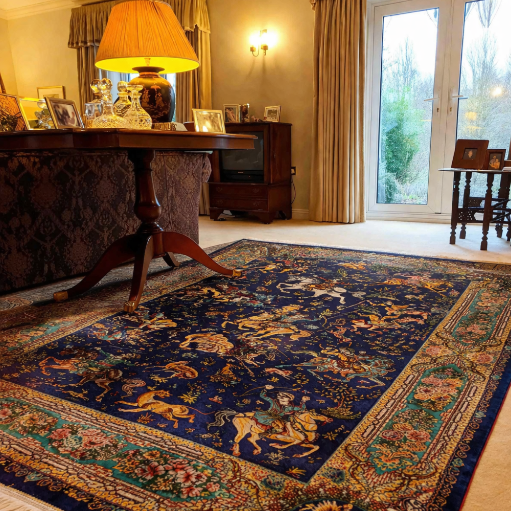 Royal Hunt Scene Persian Silk Rug